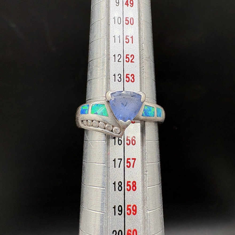 925 Sterling Blue Stone Opal Inlay Ring Size 7 4.30g S Star READ